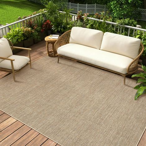 Tapis aspect jute intérieur/extérieur 120×170 cm, tapis moderne uni lavable avec face antidérapante, tapis à poil plat neutre pour décoration de salon, chambre à coucher, couleur lin (1/5)