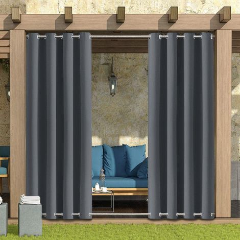 Rideau occultant d'extérieur, idéal pour terrasse, coupe-vent et imperméable, isolation thermique, rideau de jardin (2 pièces, 132 x 244 cm).