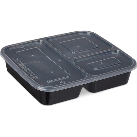Set di 10 portapranzo riutilizzabili 3 scomparti 4,5 x 21,5 x 18,5 cm in polipropilene nero 130010694