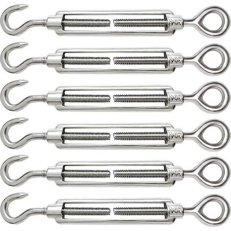 6 Pièces Tendeur Cable M6 Tendeur Cable Inox 304 Réglable Crochet de Ridoir et Oeil pour Tendeur de Fil Cable Acier Corde Crochet Tendeur Accessoires (1/4)