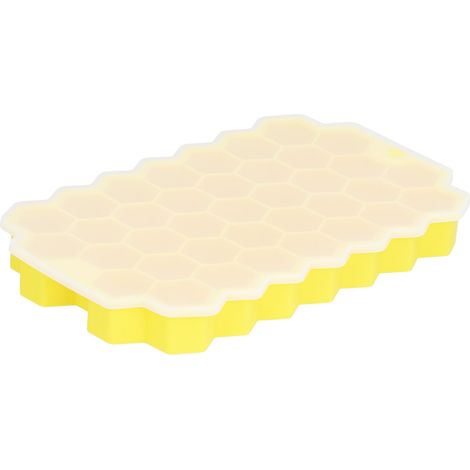 Moule à glaçons avec 37 cavités en nid d'abeille, moule à glaçons en silicone souple avec couvercle, de qualité alimentaire, pour moules à glaçons à whisky et à cocktails, bac à glaçons jaune. (1/5)
