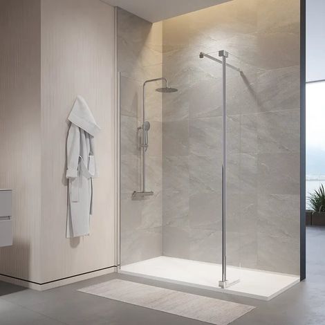 Cabine de douche à l italienne 60 cm porte 40 cm verre trempé anti calcaire 10 mm transparent profilés chromés Naxos (1/4)