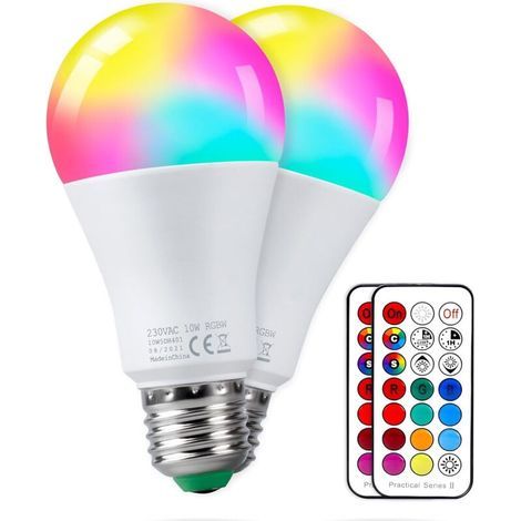 Ampoules LED 10W E27 Couleur Changement Dimmable RGBW Lampes avec Télécommande Fonction de Mémoire et Minuterie Edison Ampoules Intelligentes Lot de 2 (1/4)