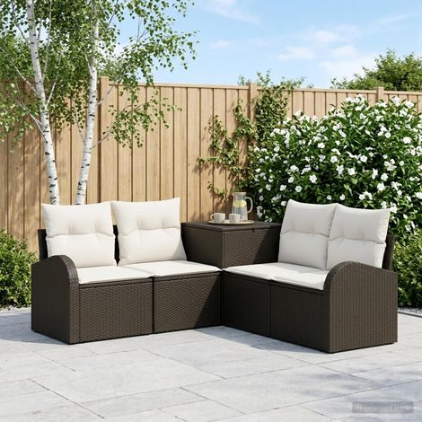 Set di divani da esterno componibile in polyrattan e acciaio nero e bianco crema set da 5 - PANGIVO (1/5)