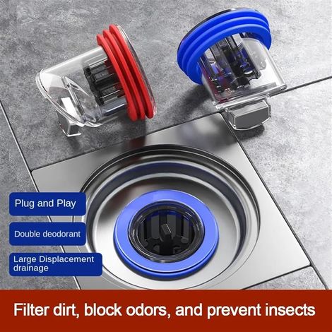 Lot de 2 Noyau de Drainage du Sol Bouchon de vidange de Sol Tout en cuivre, Douche de Sol, Anti-Insectes, Anti-Odeur, désodorisation, Toilettes, Cuisine, Salle de Bains, Toilettes, égouts(Blue) (1/5)
