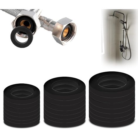 Lot de 60 joints sanitaires - En caoutchouc plat - Pour tuyau d'eau de douche, têtes de tuyau de rechange, robinet, pommeau de douche, tuyau de douche, bouteille - 1", 1/2", 3/4" (1/5)