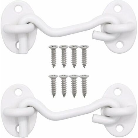 VtiziklCrochet de (3inch) 2 Pièces pour Serrures Porte de Grange, Salle de Bain, Fenêtre, Porte Coulissante, Crochet Fermeture Porte Blanc Crochets avec oil de Porte Verrous et Boulons