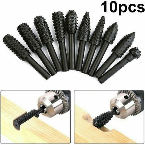 Ensemble de 10 fraises rotatives en acier, queue de 3,2 mm (1/8"), pour le meulage du bois. (1/4)