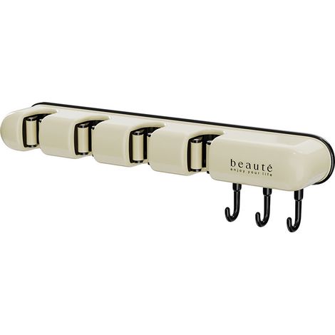 Wandmontierter Besenhalter, Mehrzweck-Wandbesenhalter mit 4 Schlitzen und 3 Haken, ohne Bohren, wandmontierter Besenhalter, Besenaufbewahrung für Küche, Bad, Garage und Garten (schwarz)