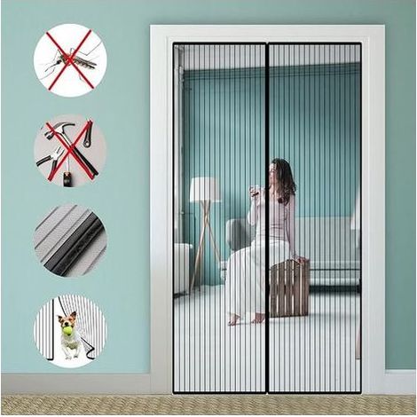 TAISHENGDA – Moskitonetz für Türen, magnetischer Türvorhang, ultrafeines Netzgewebe, starke Magnete, automatischer Schließmechanismus, Fliegengitter für Türen, Terrassen und Flure, Schwarz, 80 x 210 c (1/5)