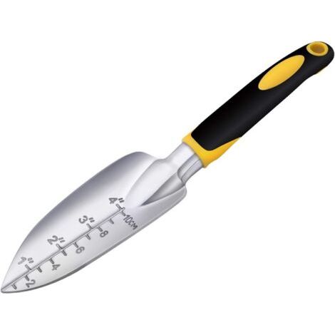 BUNTHAUS Gartenkelle, Handschaufel, 1 Stück, robuster Aluminiumguss mit Bodentiefenmarkierung, Garten-Handwerkzeug, professionelle kleine Handkelle für Frauen, Männer, Kinder, Graben und Pflanzen (1/2)