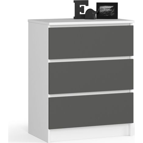 Cassettiera AKORD K60 Cassettiera Bianca 60 cm 3 cassetti inserto frontale Grigio Grafite 60x40x77 cm