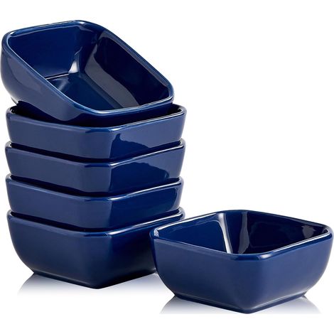 Lot de 6 bols en céramique pour trempette, 85g en porcelaine - Petit bol carré pour sauce soja - Idéal pour la sauce tomate, le soja pour sushi, le barbecue...(Bleu marine) (1/5)