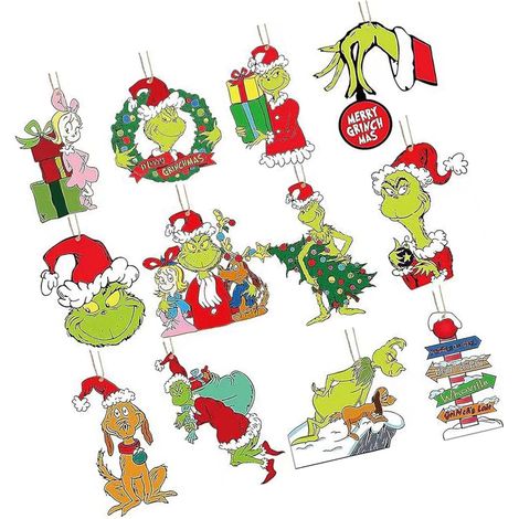 Lot de 24 ornements monstre vert sapin Noël originaux faits main bois composite pour fenêtre et mur (1/4)
