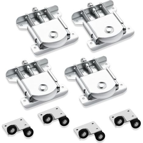 Lot de 4 roulettes galvanisées avec double ressort - Roulette de Coulissante, Roulettes silencieuses pour portes coulissantes et rails - Capacité de charge 80 kg (1/5)