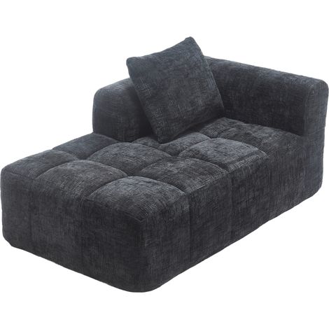 Chaise longue nero in ciniglia con cuscino, tasche laterali, senza montaggio (1/5)