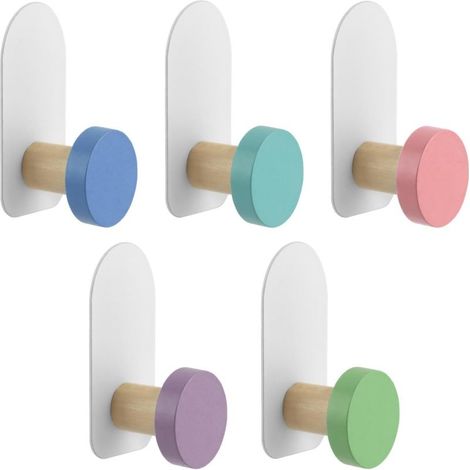 runde, selbstklebende Holzhaken in Macaron-Optik für Kinder (zum Aufhängen von Handtüchern, Kleidung, Schlüsseln, Rucksäcken, Hüten) (1/5)