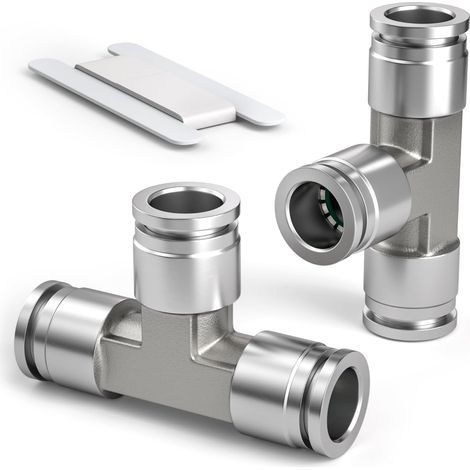 2 Pcs 8mm Té 3 Voies Raccord Rapide Pneumatique, 3 Voies en Acier Inoxydable pour Adaptateur d'Air PE (1/5)