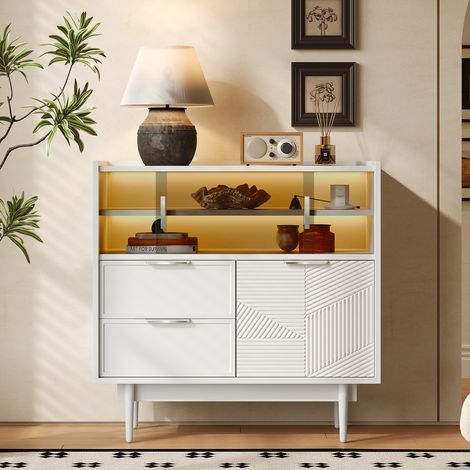 Armadio da bagno, mobile da bagno, sideboard con barra luminosa, largo 80 cm, porta in vetro (1/5)