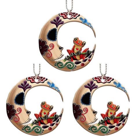 3 Pièces Ornements de Voiture Grenouille sur la Lune, Décorations d'Arbre de Noël en Acrylique, Cadeaux de Fêtes (1/5)