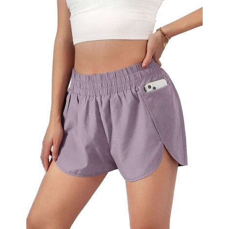 1 Short femme,Short de running,séchage rapide,taille élastique,poches,couche intégrée,yoga,entraînement (1/5)