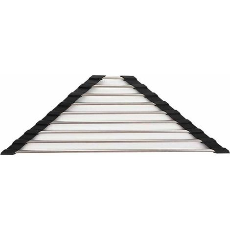 Petit égouttoir triangulaire enroulable avec cadre en acier inoxydable recouvert de silicone, adapté aux coins d'évier, égouttoir de cuisine multifonctionnel, un excellent allié pour économiser l'eau.