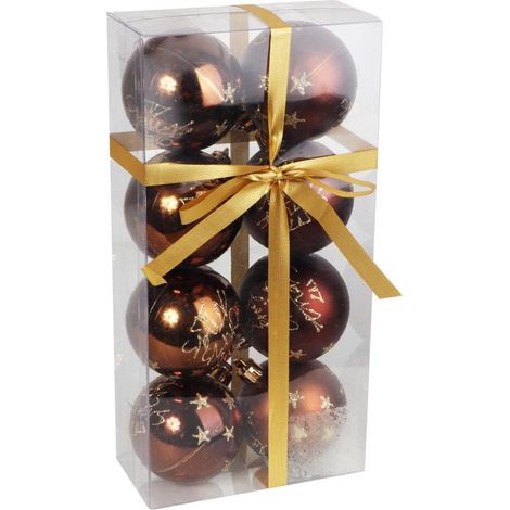 Set di 8 palline decorative in plastica marrone con un diametro di 6 cm. (1/3)