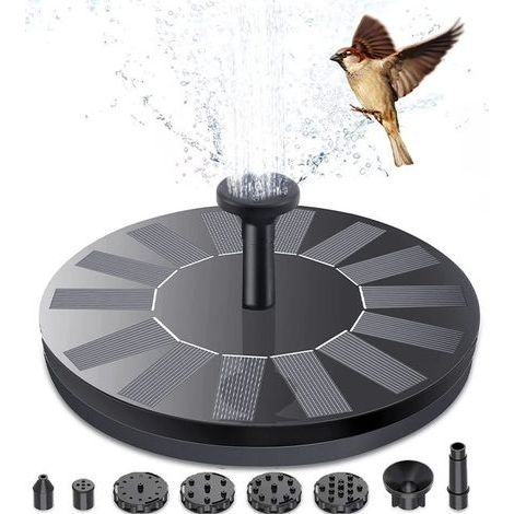 Solar-powered bird bath fountain with floating pump, suitable for gardens, ponds and swimming pools. (1/5)