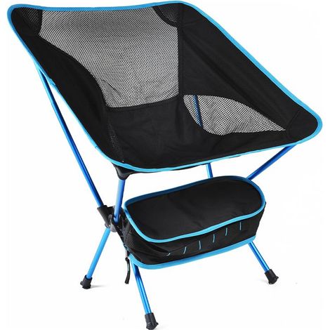 Chaise de Camping Pliable Extérieure en Alliage d'Aluminium avec Dossier en Maille Bleu Ciel pour Pêche et Plage (1/5)
