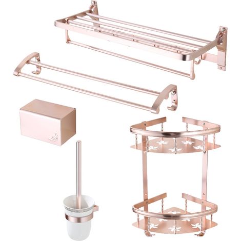 Bathroom Towel Rack Set - High-Standard Space Aluminum, No-Drill Toilet Hanger, Hardware Set - Champagne Five-Piece Set
