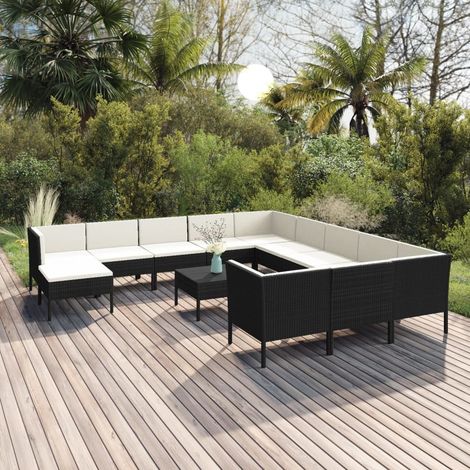 13-tlg. Garten-Lounge-Set mit Auflagen Poly Rattan Schwarz (1/5)