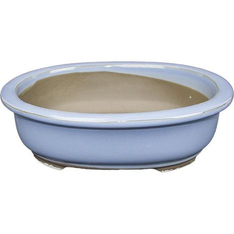 Vaso per bonsai Giapponese Morrisan ovale in gres smaltato azzurro 23x19x7 cm - B21-29b (1/4)
