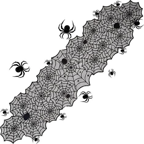 Halloween Tischläufer Spinnennetz mit Spinnen Deko 180x45cm Polyester