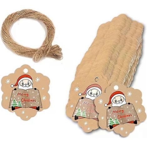 Lot de 5 étiquettes cadeaux de Noël en papier kraft, L-32 x L-32
