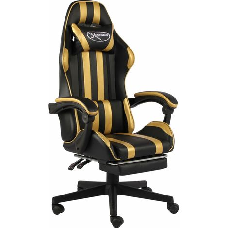 Chaise de bureau - Siège Gaming - Fauteuil design avec repose-pied Noir et doré Similicuir Chic-357127 (1/5)