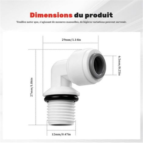 Raccord Coudé à Connexion Rapide Filetage Mâle G1/4, 10 Pièces Connecteur pour Filtre à Eau RO et Système d'Osmose Inverse (1/4)