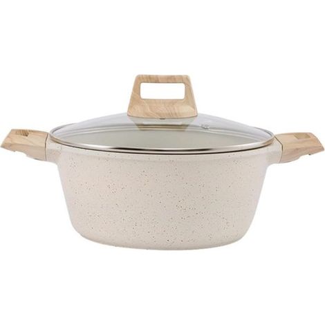 Batterie de cuisine antiadhésive en céramique avec couvercle - marmite - casserole - ustensiles de cuisine - Batterie de cuisine en céramique - Ustensiles de cuisine sains - Blanc cassé (1/5)