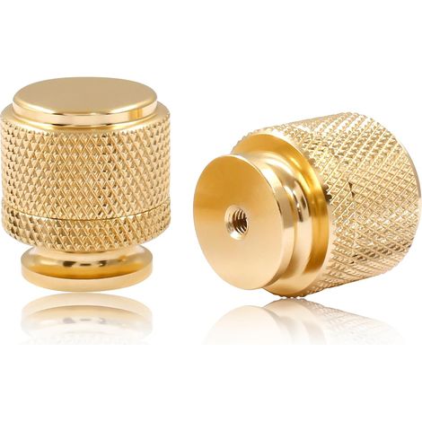 Knurled cabinet knobs, round cabinet handles, drawer pulls, 2-piece set (gold)