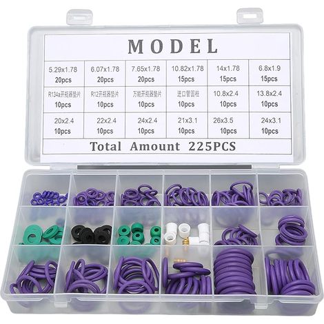 Kit de joints toriques 225 pièces, assortiment de joints toriques pour climatiseur de voiture, 14 tailles avec entretoise de rondelle pour l'industrie des machines, réparation à (1/5)
