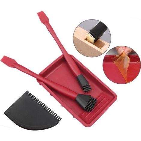 Kit de colle silicone 4 pièces, ensemble d'outils de collage sans rinçage, kit d'outils pour le travail du bois, pinceau étroit, pinceau large, grattoir (1/5)