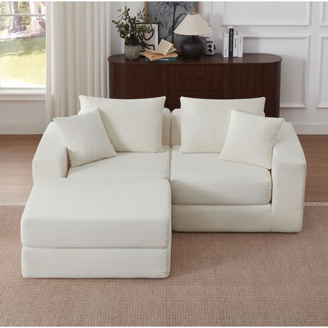 Sofá modular blanco de pana, espuma y muelles, 96 x 80 cm, con base antideslizante (1/5)
