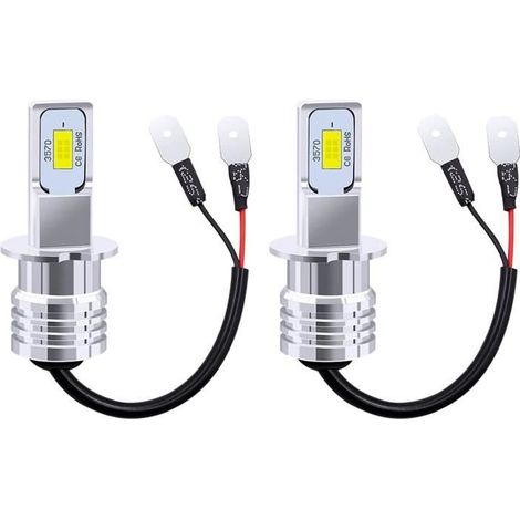 2Pcs H3 Ampoule De Brouillard,12V-24V Phare à LED Feux Anti-Brouillard Auto LED H3 80W 3000LM Feux de Jour Feux de Brouillard DRL (1/4)