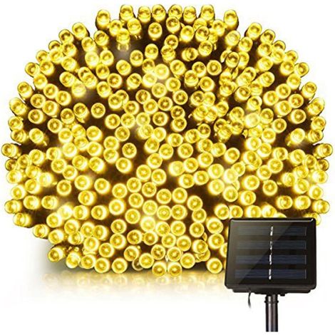 Guirlande lumineuse solaire décoration extérieur 100 LED blanc chaud  12m 8 modes