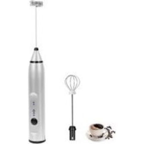 Mousseur à lait électrique avec double fouet, machine à mousse électrique rechargeable par USB, mousseur à lait portatif 2 en 1 à piles pour café, latte, cappuccino, fouetter les œufs (argent)