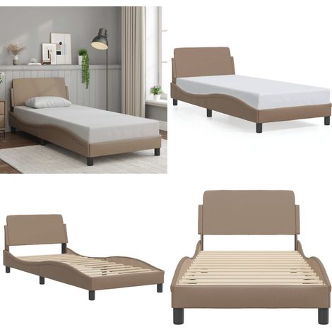 Bettgestell "Dover" Cappuccino-Braun 90x190 cm Kunstleder - Kunstlederbett - Kopfteil (1/5)