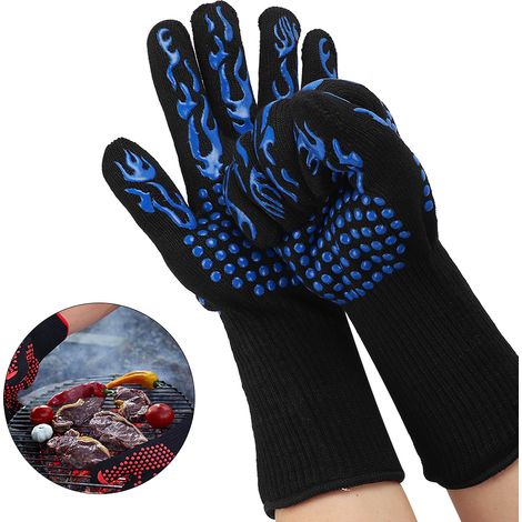 Gants de sécurité ignifugés résistants à la chaleur jusqu'à 800 °C (1482 °F), antidérapants, pour four à micro-ondes, barbecue et pâtisserie - Taille unique (1/5)