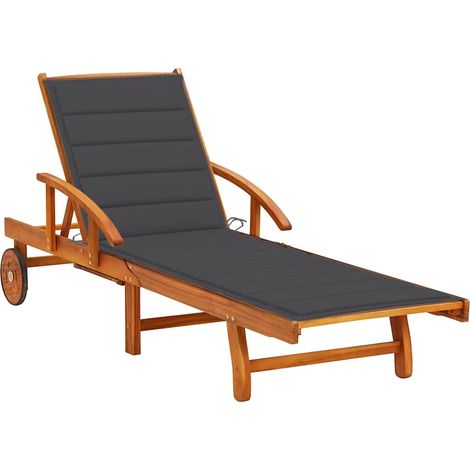 Bain de soleil avec coussin Chaise de jardin - Transat de jardin Bois d'acacia solide BV424057 - BonneVie (1/5)