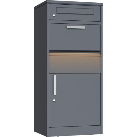 Bc-elec - HXXPB005-2S1 Cassetta per pacchi, cassetta postale con barra luminosa a LED a energia solare e sensore crepuscolare � Antracite 50x39x112 cm (1/5)