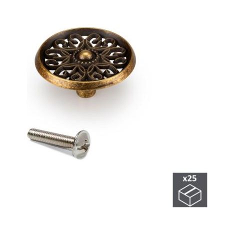 Emuca Lote de 25 pomos para mueble Tanger, diámetro 35mm, Zamak, Bronce - (1/5)