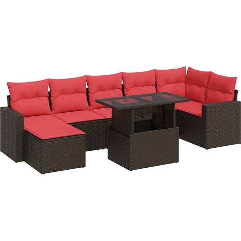 Maison Exclusive - Set Divani Giardino 8 pz con Cuscini Marrone Polyrattan Acacia (1/5)